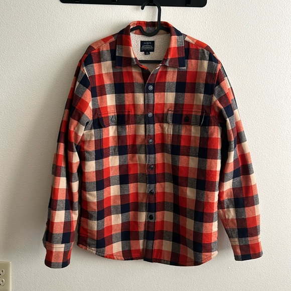 J. Crew | Jackets & Coats | Ec Jcrew Mens Cotton Orangeblue Plaid ...